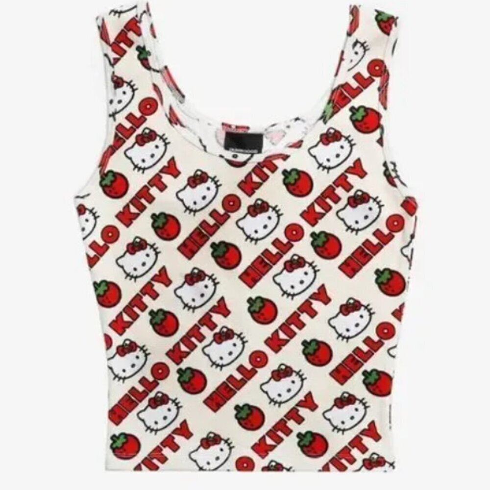 Sanrio Hello Kitty x Dumbgood Strawberry Waffle White Red Crop Tank XL EUC